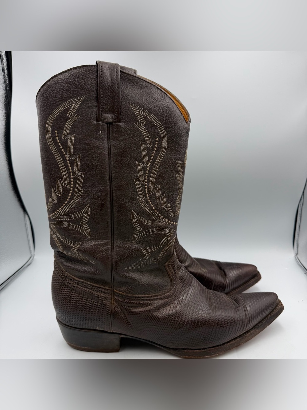 Vintage Exotic Leather Cowboy Boots Brown Western Mens 12